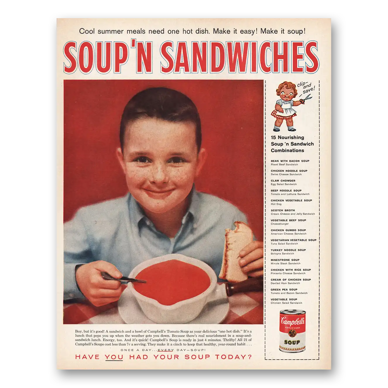 1959 Campbells Soup Soup n Sandwiches Vintage Magazine Print Ad