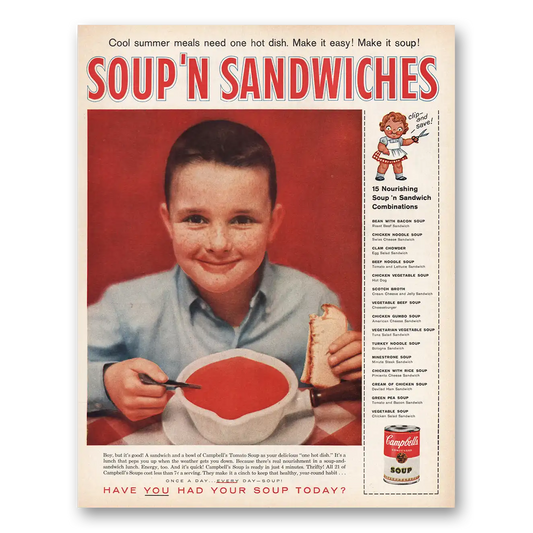 1959 Campbells Soup Soup n Sandwiches Vintage Magazine Print Ad