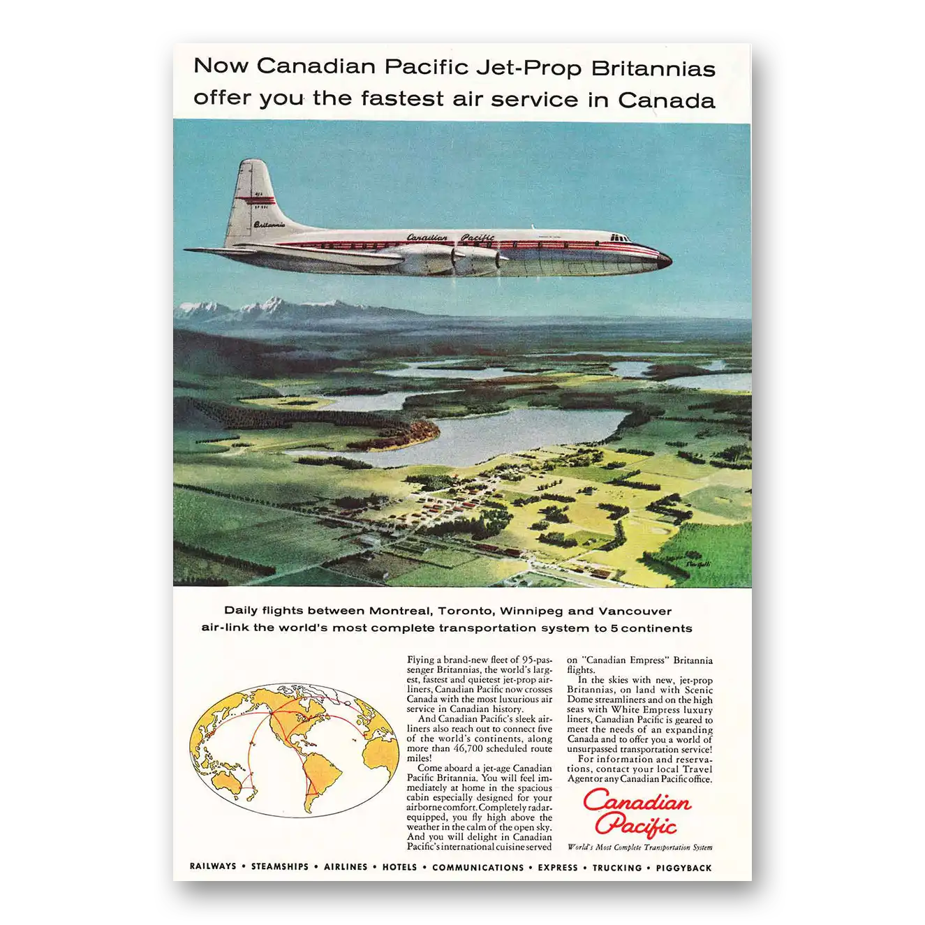 1959 Canadian Pacific Jet Prop Britannias Fastest Service in Canada Vintage Magazine Print Ad