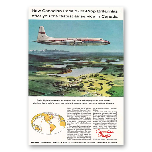 1959 Canadian Pacific Jet Prop Britannias Fastest Service in Canada Vintage Magazine Print Ad