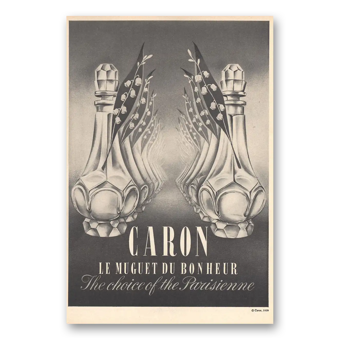 1959 Caron Le Muguet Du Bonheur Perfume Choice of the Parisienne Vintage Magazine Print Ad