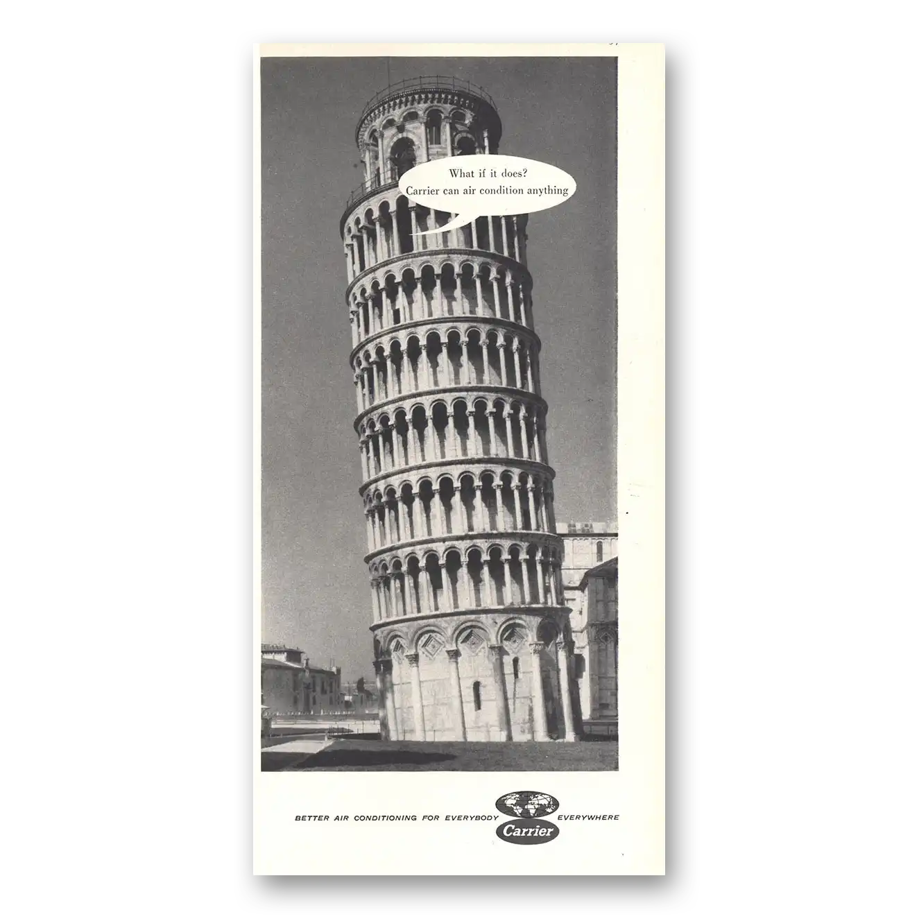 1959 Carrier Air Conditioning Leaning Tower of Pisa Vintage Magazine Print Ad