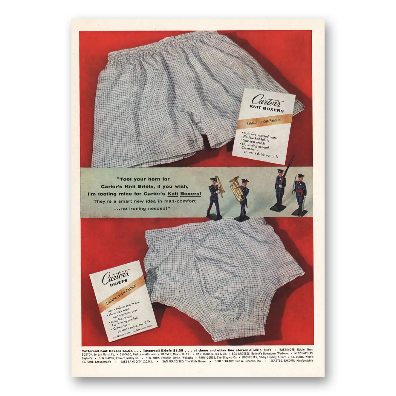 1959 Carters Briefs Toot Your Horn for Carters Knit Briefs Vintage Magazine Print Ad