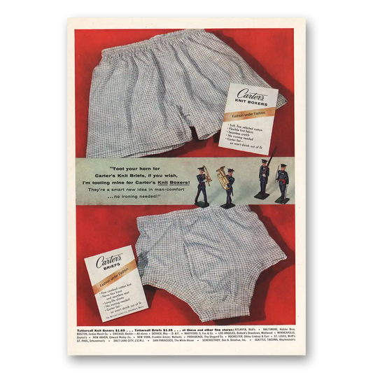 1959 Carters Briefs Toot Your Horn for Carters Knit Briefs Vintage Magazine Print Ad