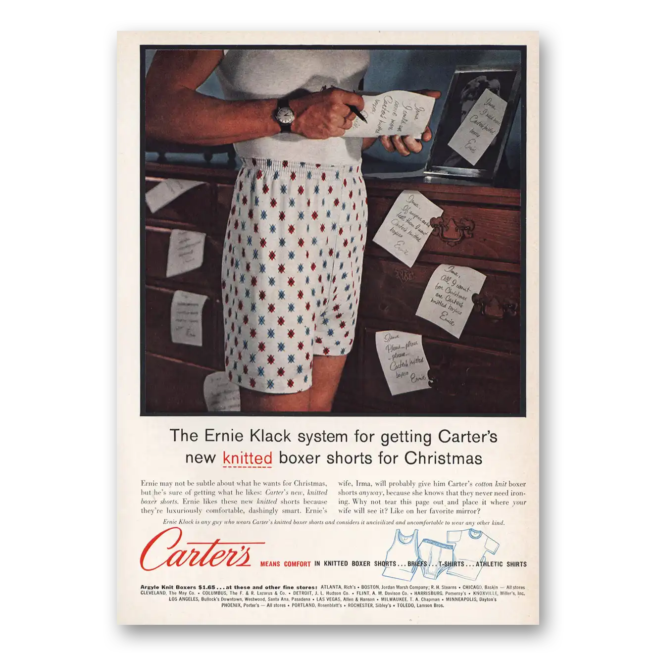 1959 Carters Boxer Shorts Ernie Klack Knitted Boxer Shorts Vintage Magazine Print Ad