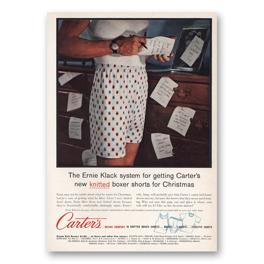 1959 Carters Boxer Shorts Ernie Klack Knitted Boxer Shorts Vintage Magazine Print Ad