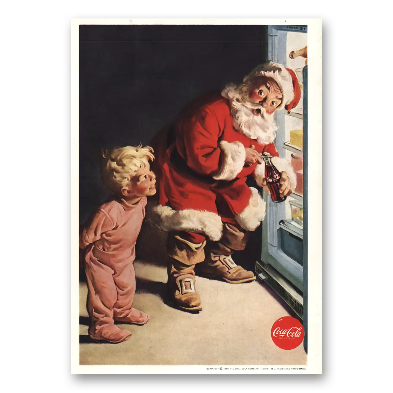 1959 Coca Cola Haddon Sundblom Christmas Vintage Magazine Print Ad