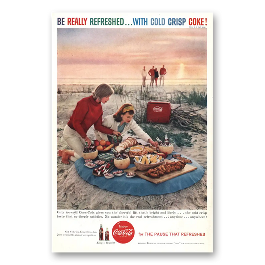 1959 Coca Cola Cheerful Lift Beach Picnic Vintage Magazine Print Ad