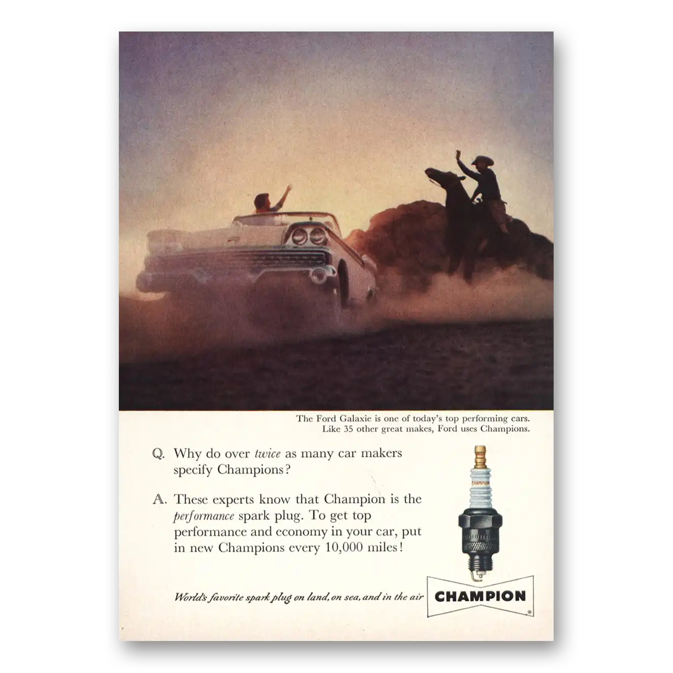 1959 Champion Spark Plugs Ford Galaxie Vintage Magazine Print Ad