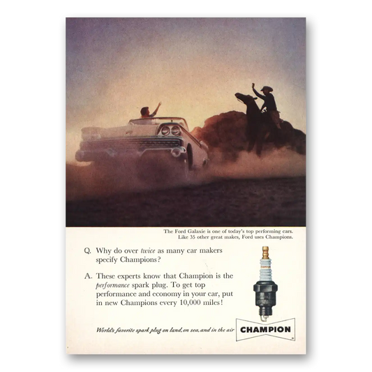 1959 Champion Spark Plugs Ford Galaxie Vintage Magazine Print Ad