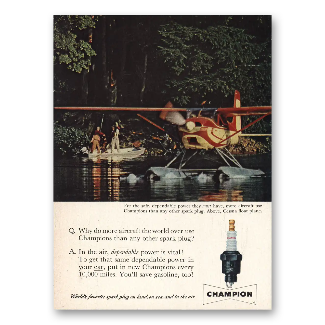 1959 Champion Spark Plugs Cessna Float Plane Vintage Magazine Print Ad