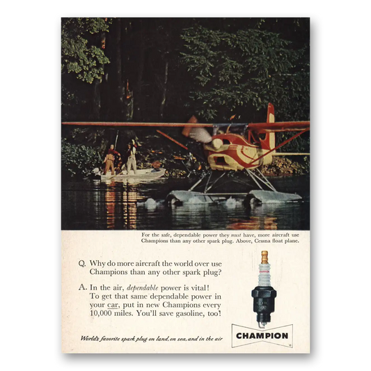 1959 Champion Spark Plugs Cessna Float Plane Vintage Magazine Print Ad