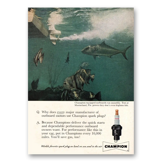 1959 Champion Spark Plugs Marineland Florida Vintage Magazine Print Ad