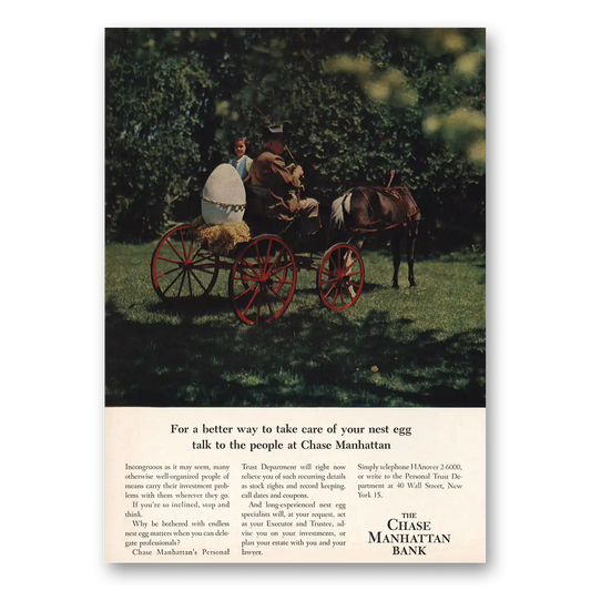 1959 Chase Manhattan Bank Nest Egg Horse Vintage Magazine Print Ad