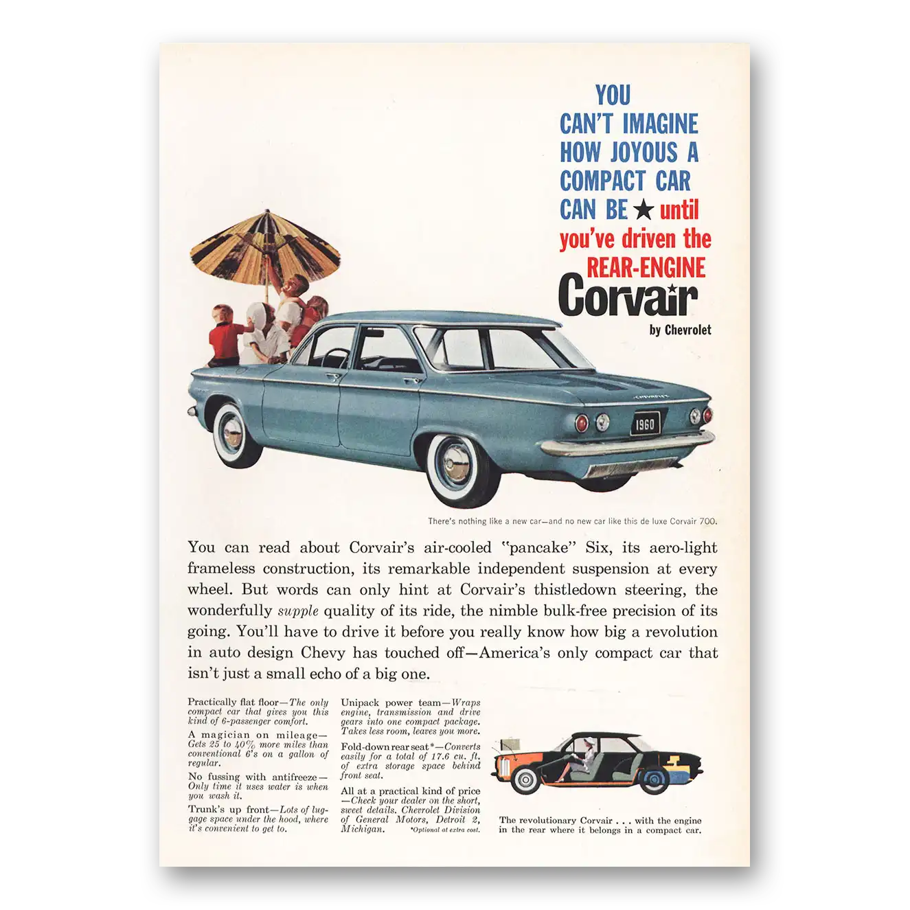 1959 Chevrolet Corvair Driven the Rear Engine Vintage Magazine Print Ad