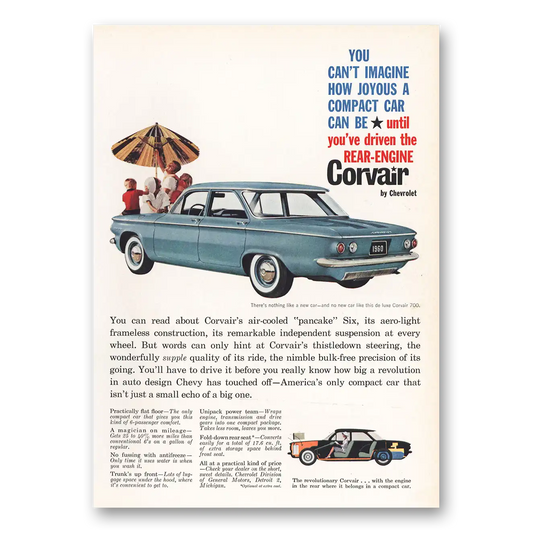 1959 Chevrolet Corvair Driven the Rear Engine Vintage Magazine Print Ad