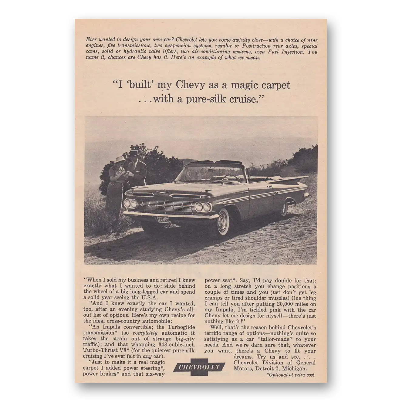 1959 Chevrolet Magic Carpet with a Pure Silk Cruise Vintage Magazine Print Ad