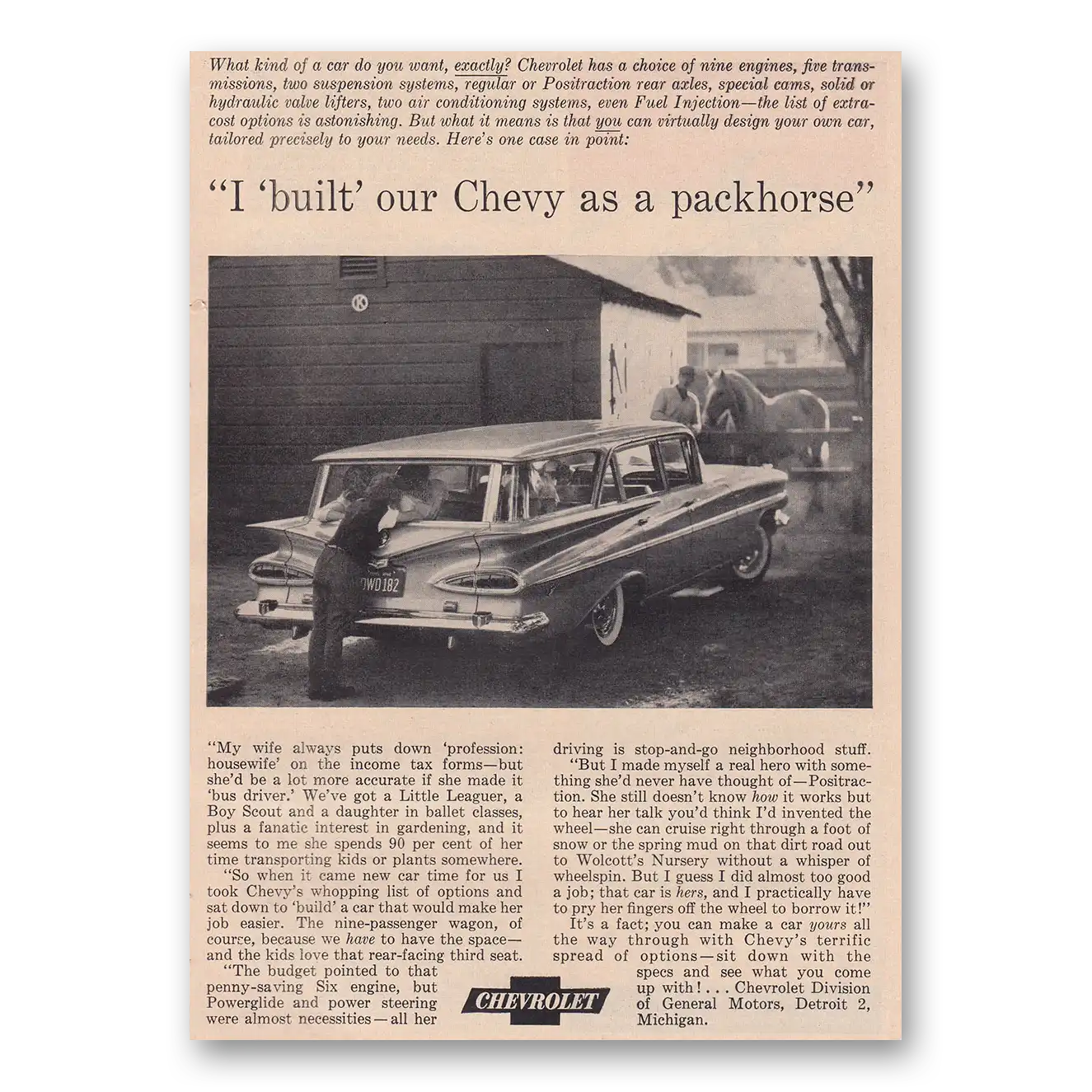 1959 Chevrolet Wagons Wagon I Built Our Chevy As a Packhorse Vintage Magazine Print Ad