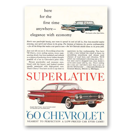 1960 Chevrolet Impala Superlative 60 Chevrolet Vintage Magazine Print Ad