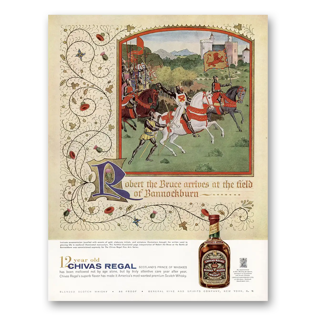 1959 Chivas Regal Robert the Bruce Arrives at the Field Vintage Magazine Print Ad