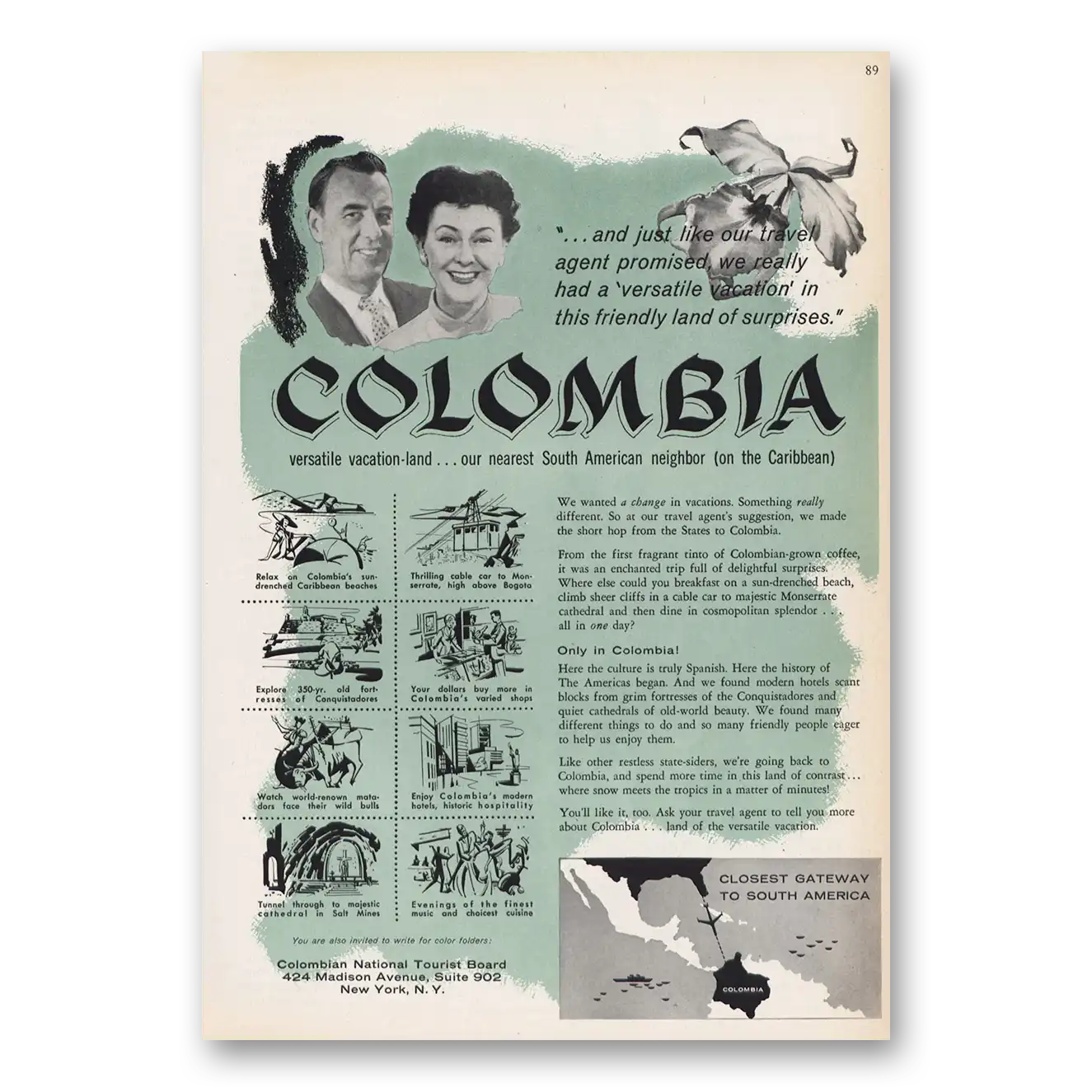 1959 Colombia Tourism Our Nearest South American Neighbor Vintage Magazine Print Ad