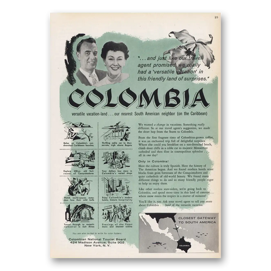 1959 Colombia Tourism Our Nearest South American Neighbor Vintage Magazine Print Ad