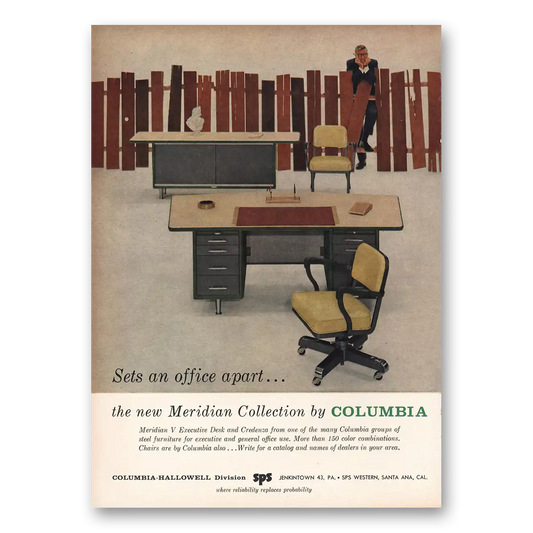 1959 Columbia Hallowell Office Furniture Sets an Office Apart Meridian Collection Vintage Magazine Print Ad