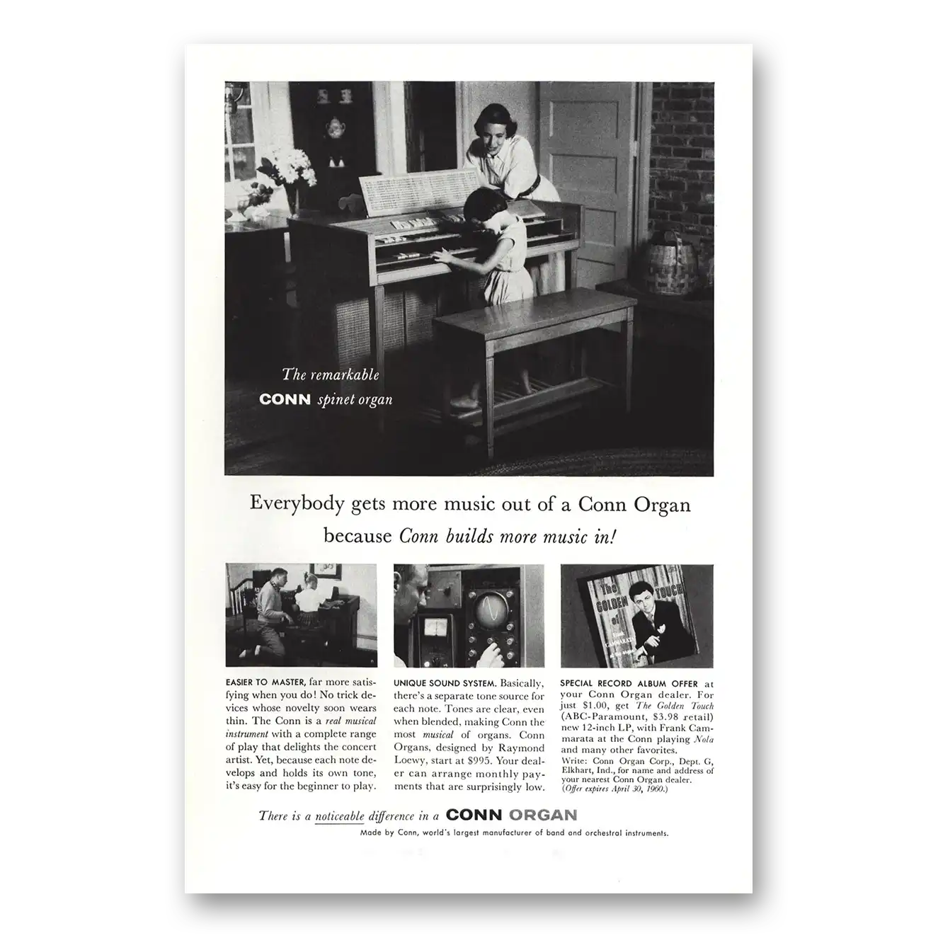 1959 Conn Organ Everybody Gets More Music Vintage Magazine Print Ad