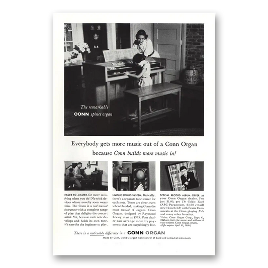 1959 Conn Organ Everybody Gets More Music Vintage Magazine Print Ad