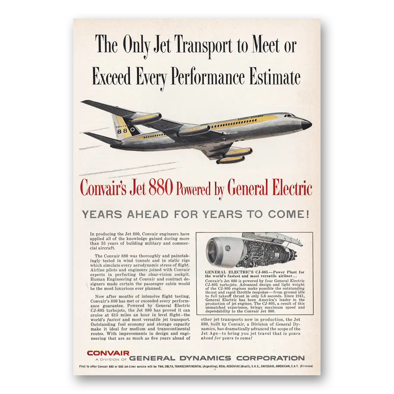 1959 Convair Jet 880 Meet or Exceed Every Performance Vintage Magazine Print Ad