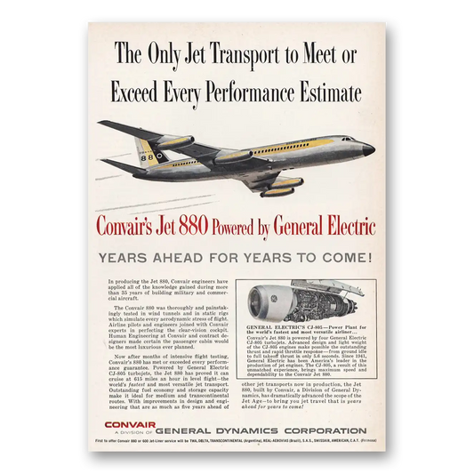 1959 Convair Jet 880 Meet or Exceed Every Performance Vintage Magazine Print Ad