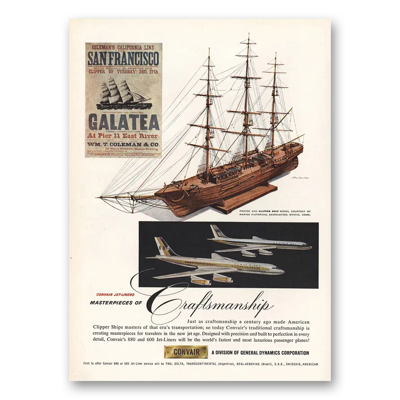 1959 Convair Colemans California Line Galatea Vintage Magazine Print Ad