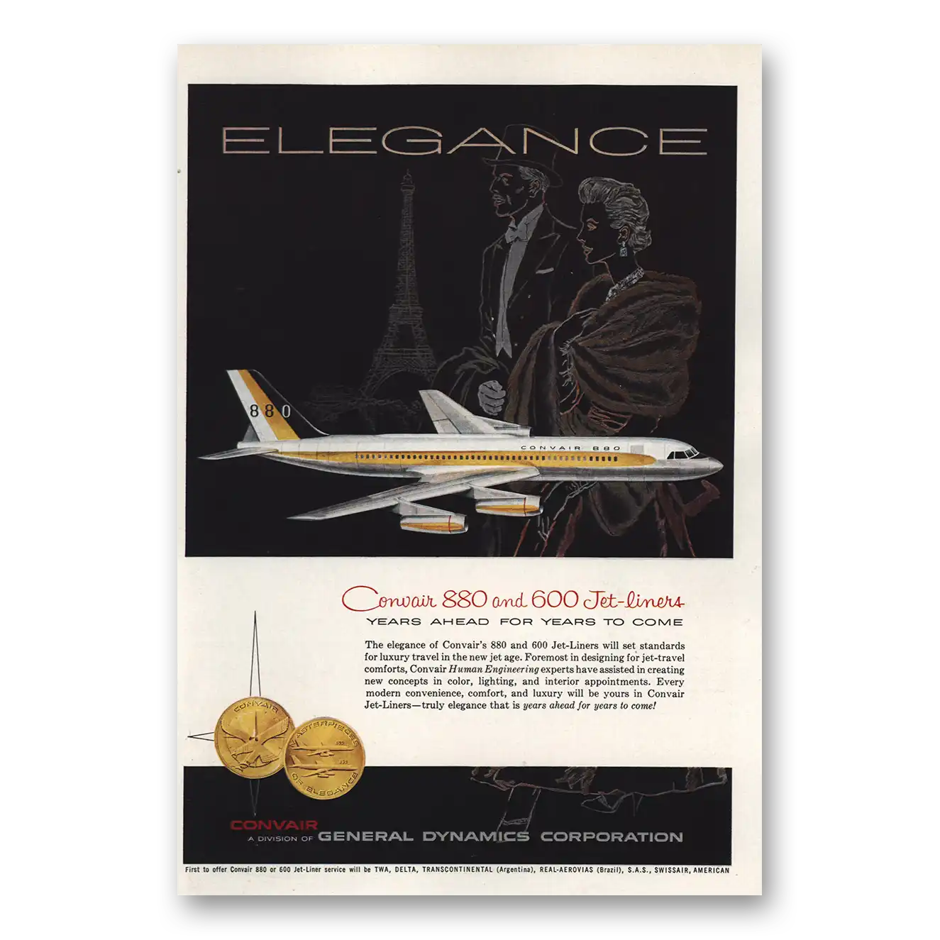 1959 Convair Convair 880 and 600 Jet Liners Vintage Magazine Print Ad