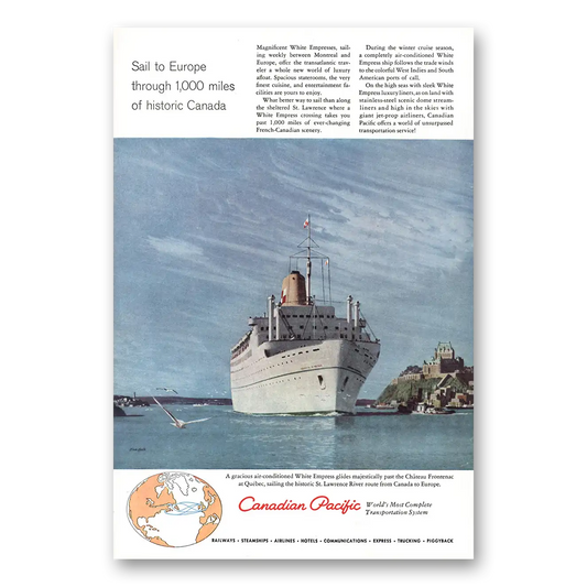 1959 Canadian Pacific White Empress Sail to Europe Vintage Magazine Print Ad