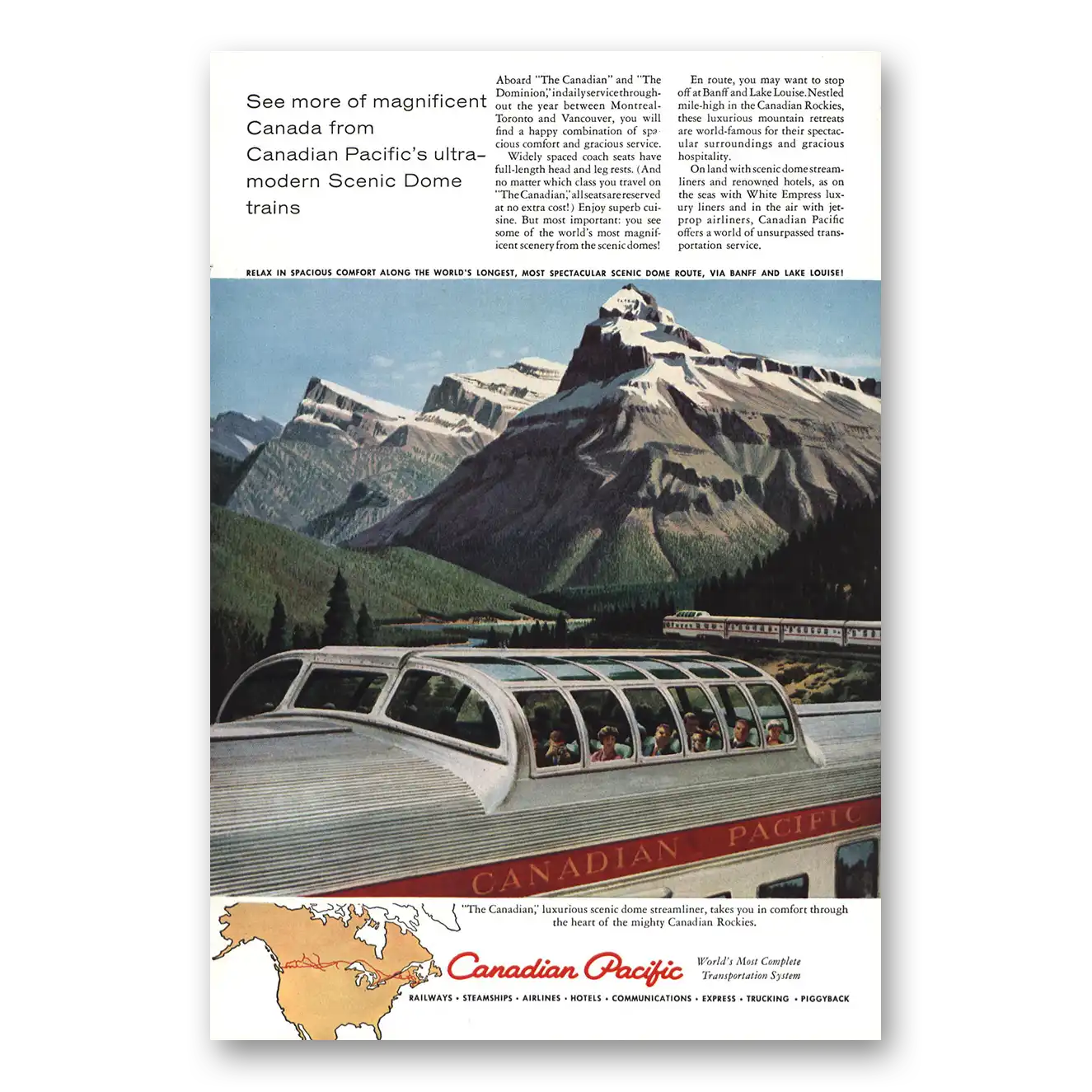 1959 Canadian Pacific Ultra Modern Scenic Dome Vintage Magazine Print Ad