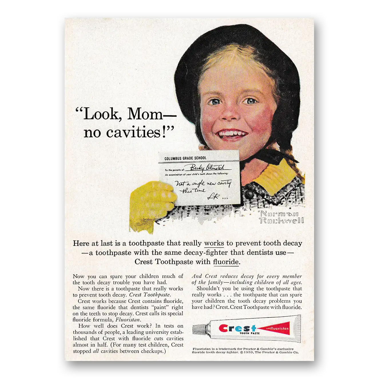 1959 Crest Toothpaste Becky Olmsted Norman Rockwell Vintage Magazine Print Ad