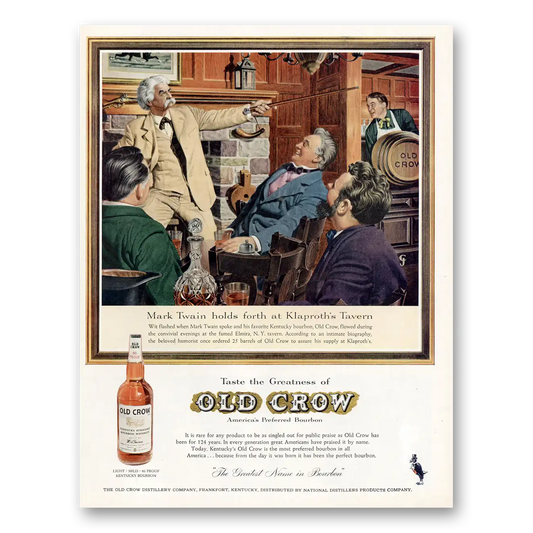 1959 Old Crow Whiskey Mark Twain Klaproths Tavern Vintage Magazine Print Ad