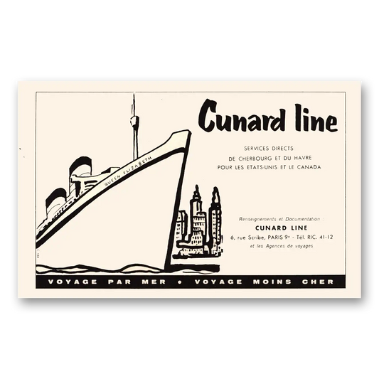 1959 Cunard Voyage Par Mer French Vintage Magazine Print Ad