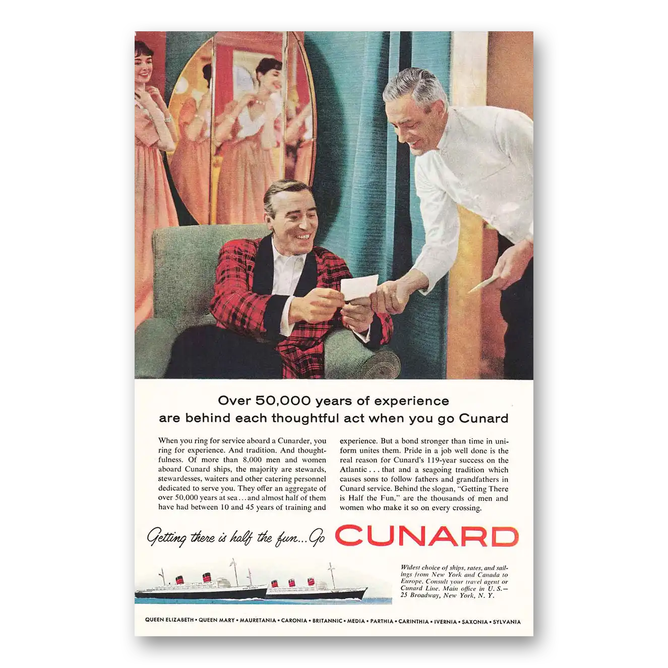 1959 Cunard Years of Experience Vintage Magazine Print Ad