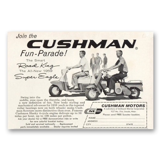 1959 Cushman Road King and Eagle Fun Parade Road King Super Eagle Vintage Magazine Print Ad