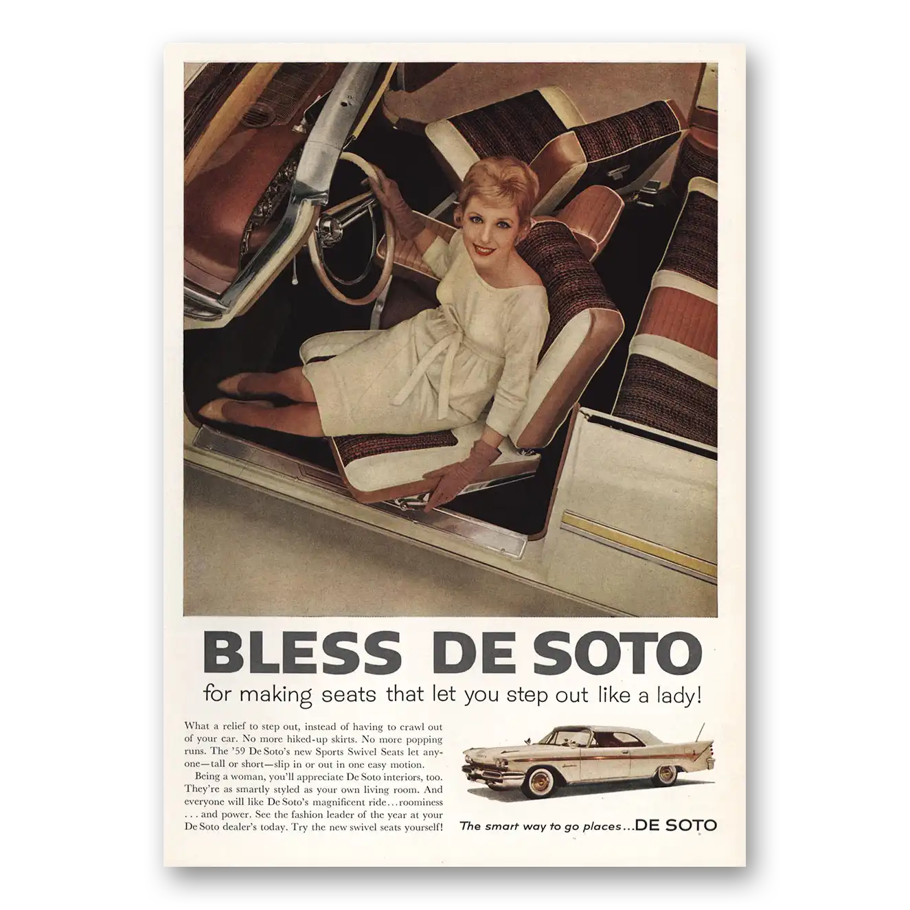 1959 DeSoto Bless DeSoto for Making Seats Let You Step Out Vintage Magazine Print Ad