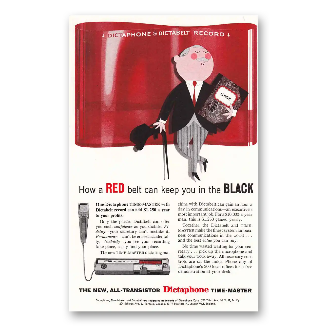 1959 Dictaphone Red Belt Keep You In Black Vintage Magazine Print Ad