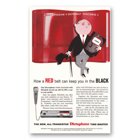 1959 Dictaphone Red Belt Keep You In Black Vintage Magazine Print Ad