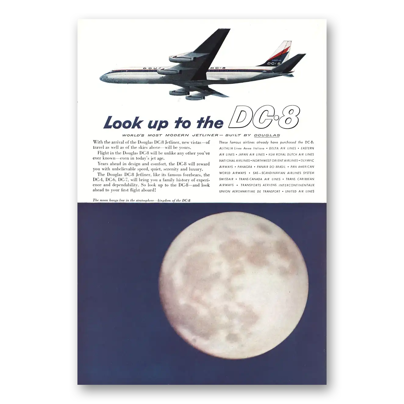 1959 Douglas DC8 Look Up To the DC8 Vintage Magazine Print Ad