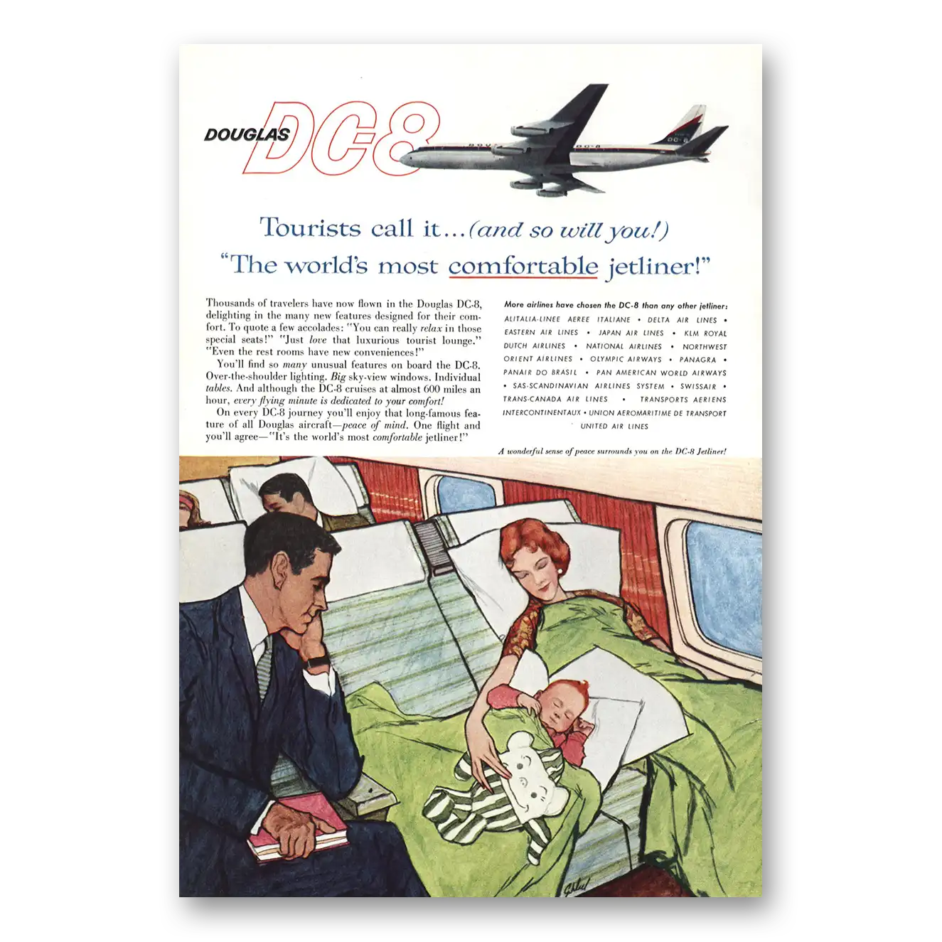 1959 Douglas DC8 Most Comfortable Vintage Magazine Print Ad