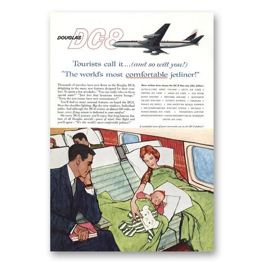 1959 Douglas DC8 Most Comfortable Vintage Magazine Print Ad