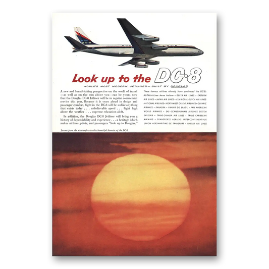 1959 Douglas DC8 Sunset from the Stratosphere Vintage Magazine Print Ad