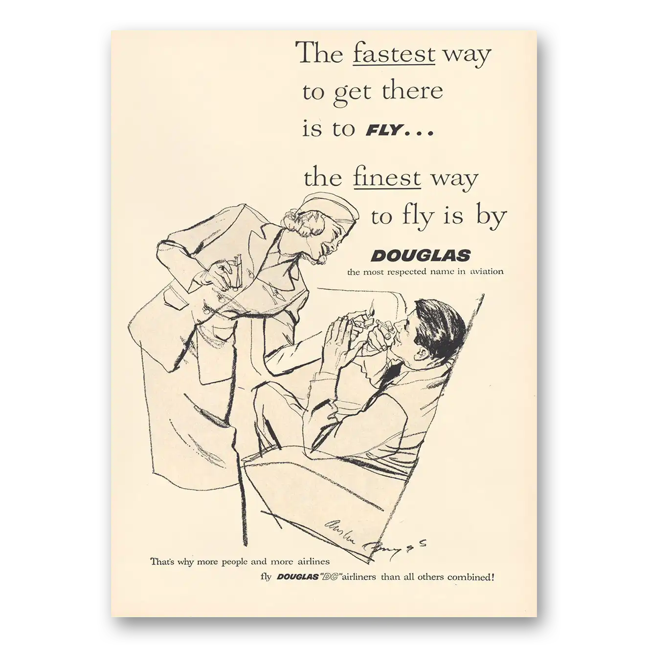 1959 Douglas Finest Way to Fly Vintage Magazine Print Ad