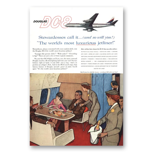 1959 Douglas DC8 Stewardesses Call It Luxurious Vintage Magazine Print Ad