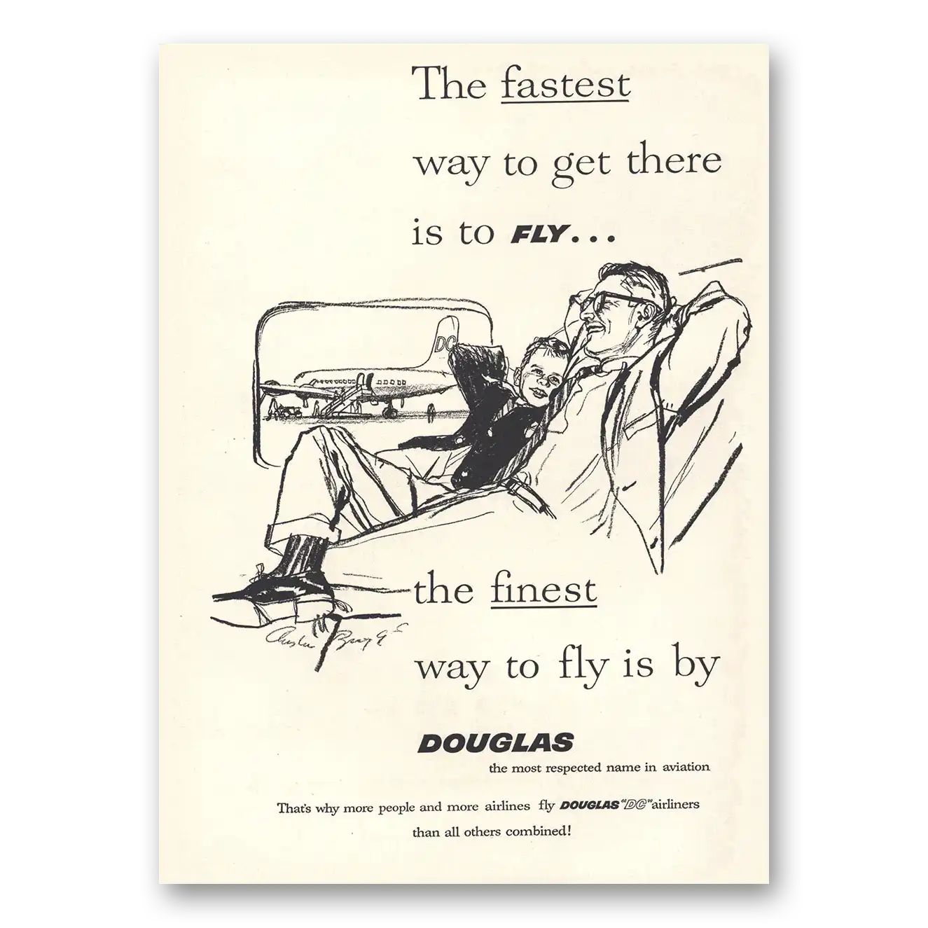 1959 Douglas Fastest Way to Get There Is to Fly Vintage Magazine Print Ad